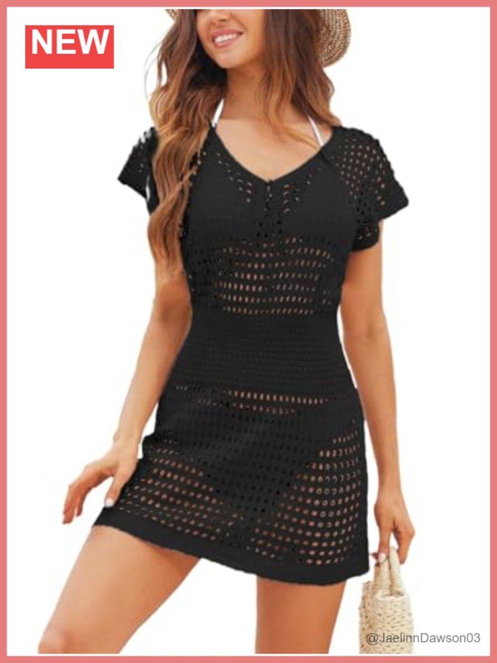 CUPSHE Women's Crochet Cover-Up Short Sleeve Mini Dress